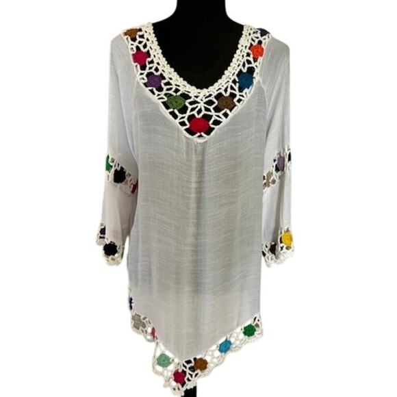 Ana & Rose Crochet Floral Boho Bathing Suit Cover-up Tunic , size XL - Picture 1 of 6